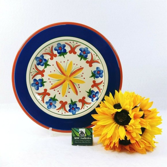 Giftcraft Mexican Sunrise Platter 11 1/2" Blue Band Flowers 2003 - Picture 5 of 6